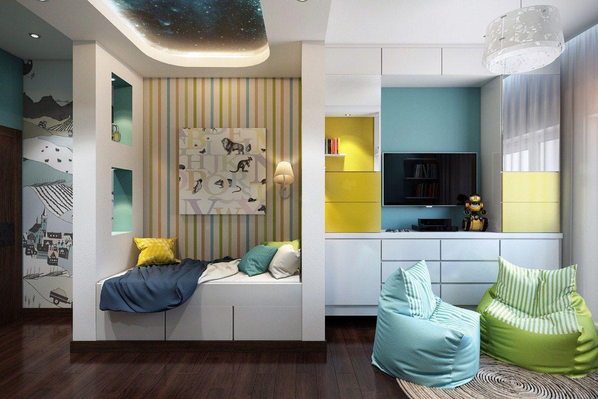 Дизайн интерьера детской в двухкомнатной квартире по цвету отделки