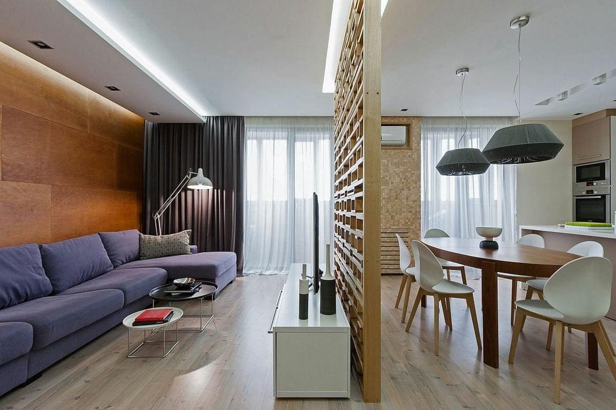 Современный и стильный дизайн квартиры-студии с отделкой