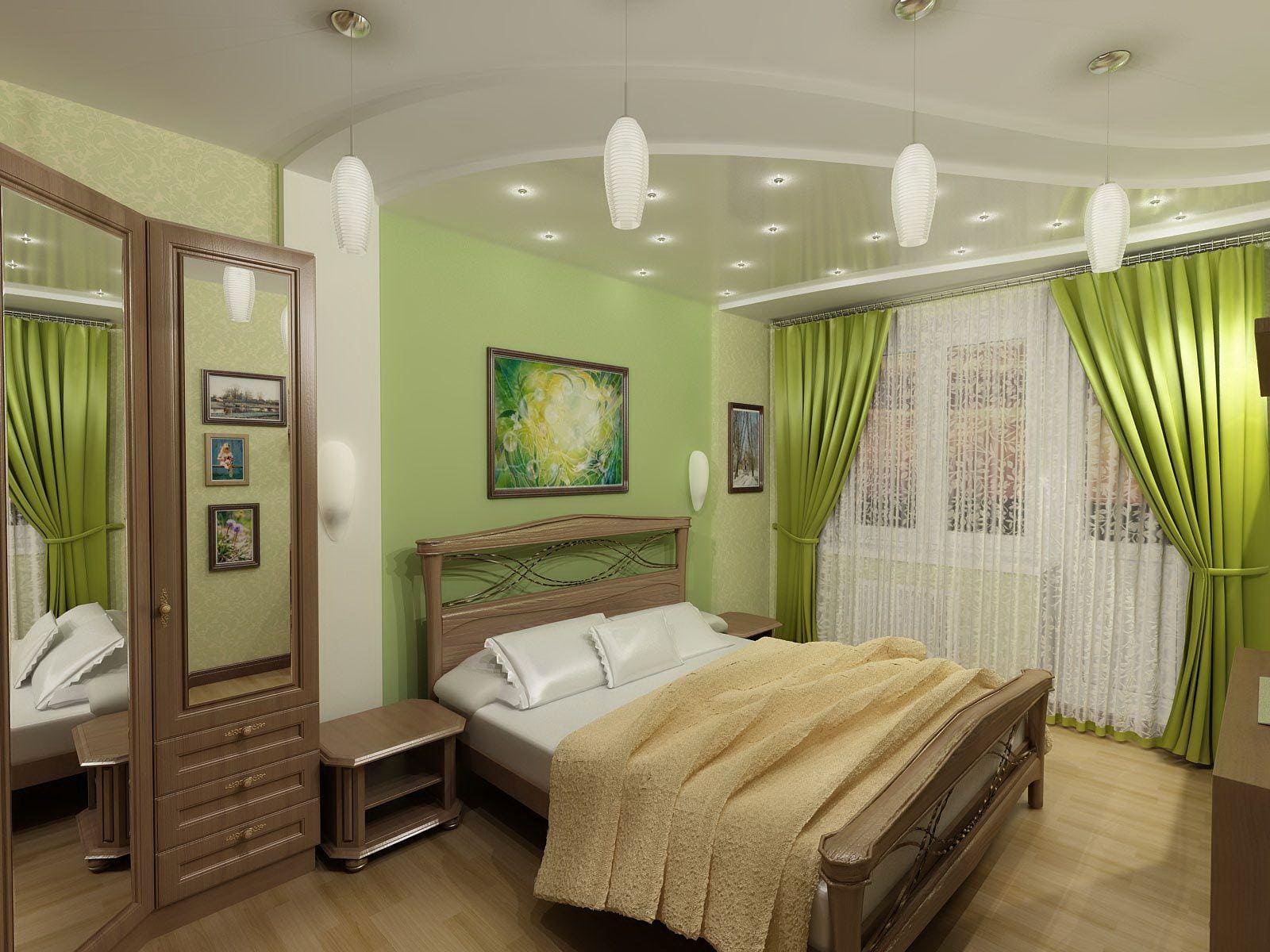 Спальный текстиль в зеленой спальне