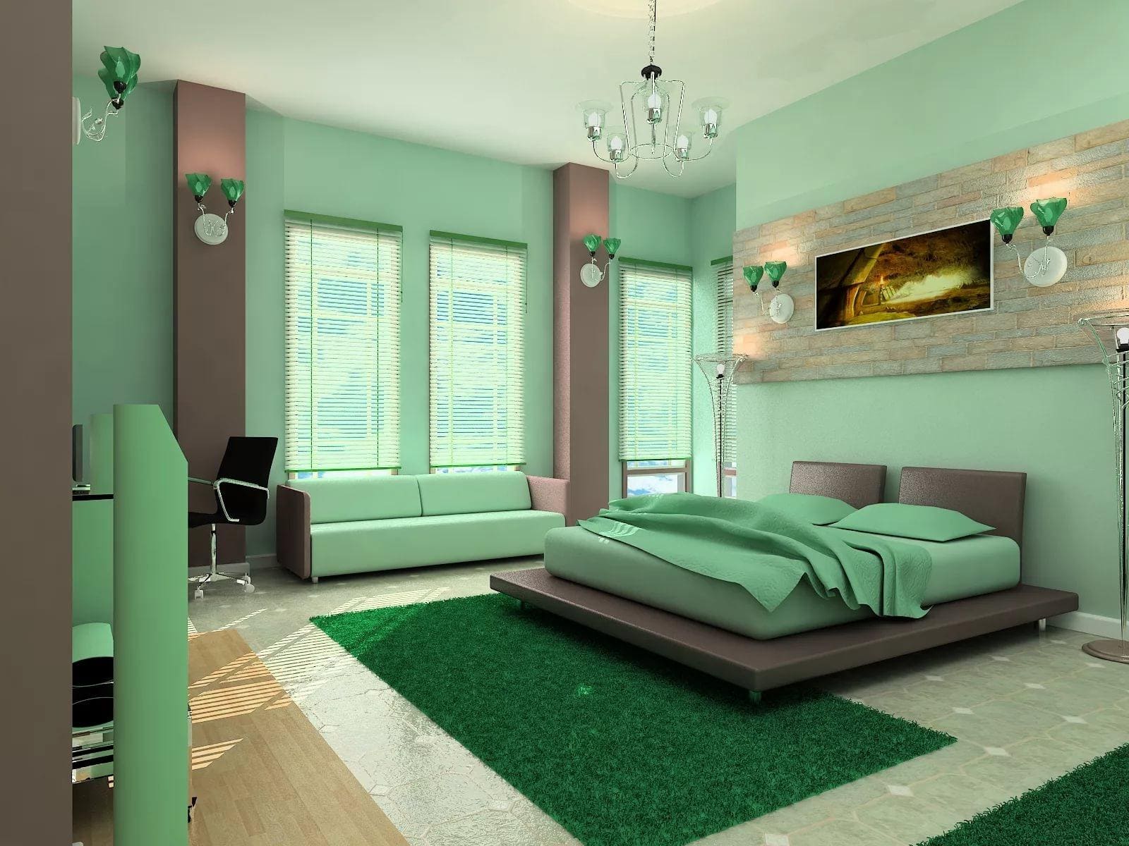 Зеленые светильники в спальне